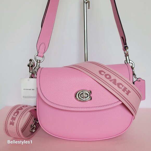 COACH Willow Saddle Pebbled Leather Saddle Crossbody Bag- Vivid Pink⭐ - Picture 2 of 16